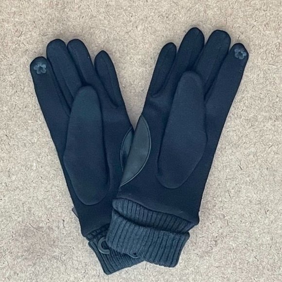 WOMENS SOLID BLACK FAUX LEATHER SCREEN-TOUCH GLOVES - NWT - OS - Picture 3 of 5